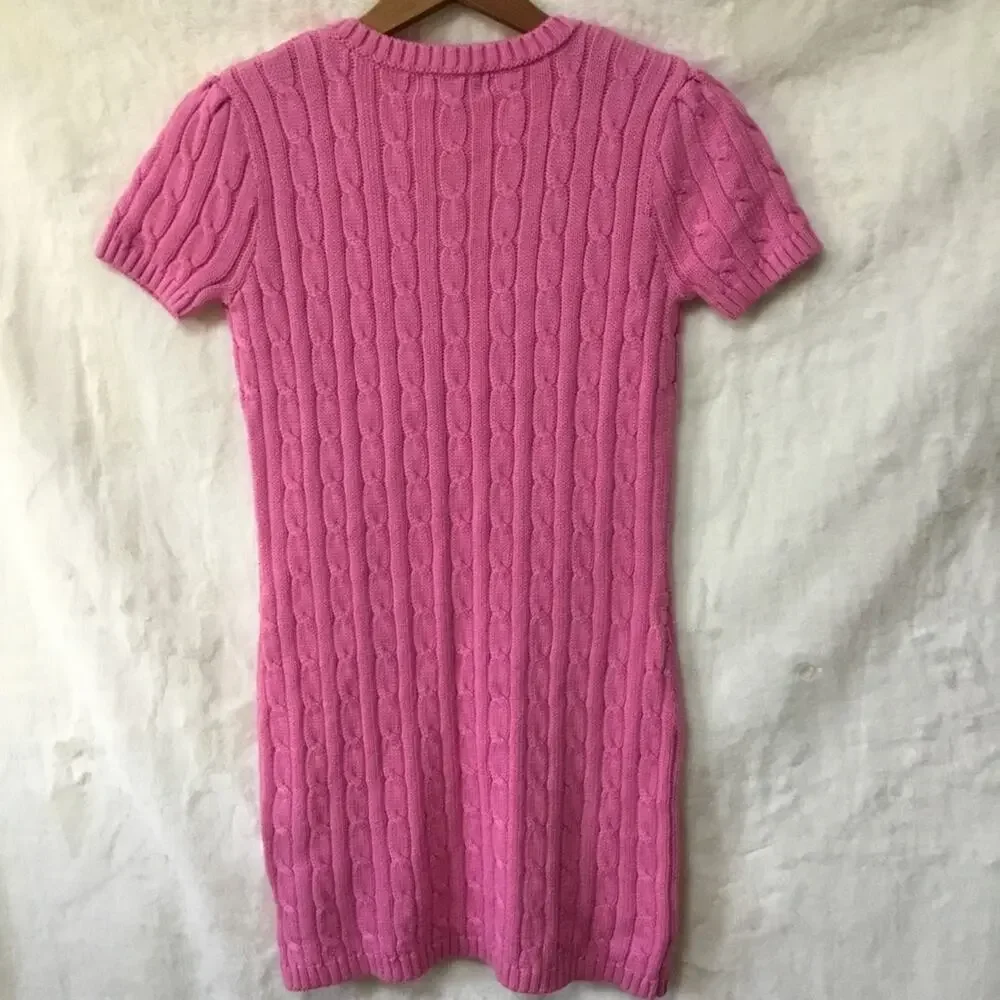 Ralph Lauren Girl Pink Cable Knit V-Neck Dress